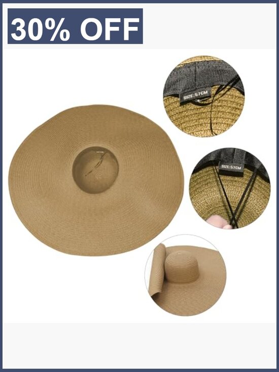 Oversized Wide Brim Floppy Straw Sun Hat Foldable Packable Beach Hat UPF